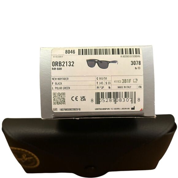 Ray-Ban NIB New Wayfarer Black Polarized Luxury Sunglasses ORB2132 Made in Italy - Picture 9 of 10